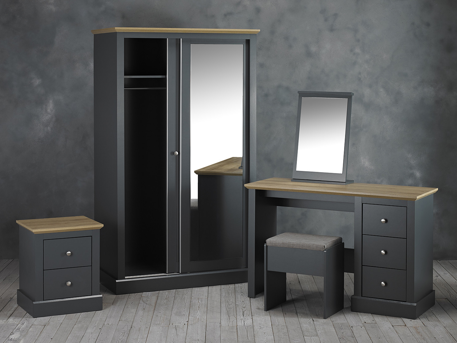 Devon Charcoal Double Sliding Wardrobe