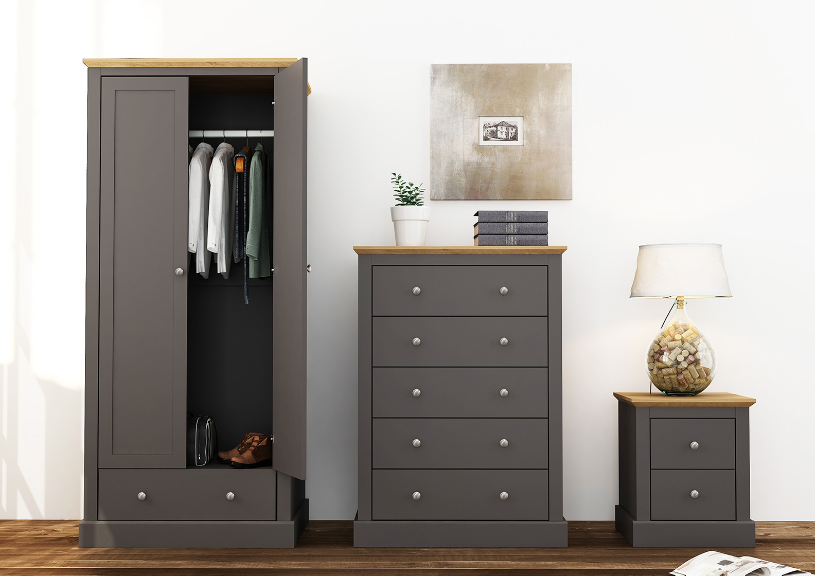 Devon Charcoal Double Wardrobe