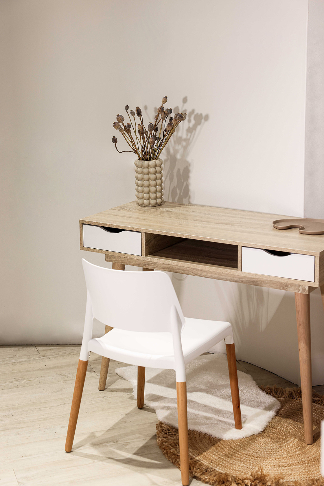 Scandi Light Oak & White Desk